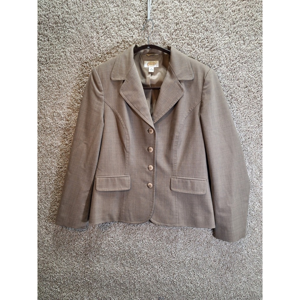Talbots Blazer Jacket Women's 8 Taupe Lined Notch Lapel Single Breasted Business